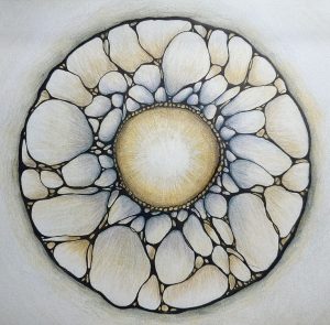 Grief Mandala – NeurographicAI™ Drawing for Early Grief Support Grief Support Mandala drawing with circular forms symbolising the heart, memories, and protective emotional boundaries during bereavement.