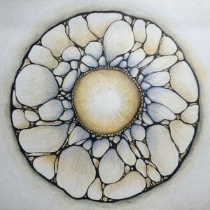 Grief Support Mandala drawing with circular forms symbolising the heart, memories, and protective emotional boundaries during bereavement.