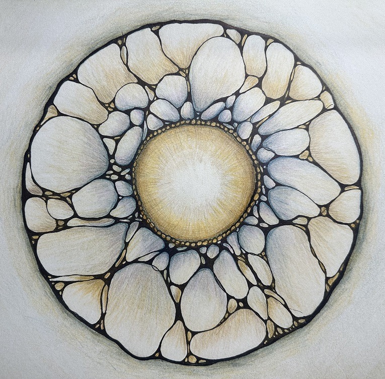 Grief Support Mandala drawing with circular forms symbolising the heart, memories, and protective emotional boundaries during bereavement.