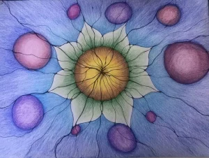 Dreams & Wishes Mandala workshop visual, abstract NeurographicAI and workshops representing the specialist algorithm for manifestation and wellbeing. Homepage Workshops, Shop and Substack pages