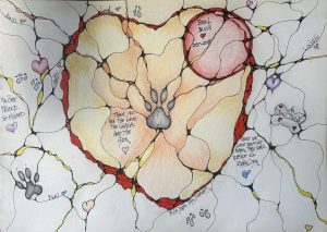 NeurographicAI Fur Babies is part of the Grief Support Series. This drawing was created in loving memory of Basil Brush, celebrating the enduring love and bond shared with a beloved dog.