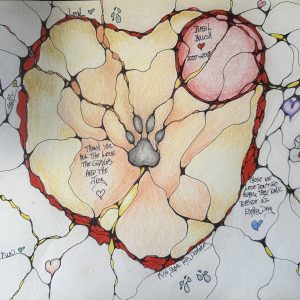 NeurographicAI Fur Babies is part of the Grief Support Series. This drawing was created in loving memory of Basil Brush, celebrating the enduring love and bond shared with a beloved dog.